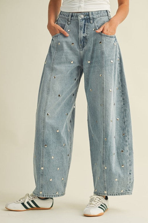 Studded Barrel Jean