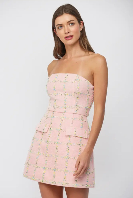 Twirl in Tweed Strapless Mini Dress