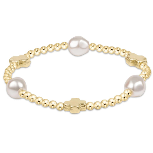 signature cross admire pearl pattern 3mm bead bracelet - gold