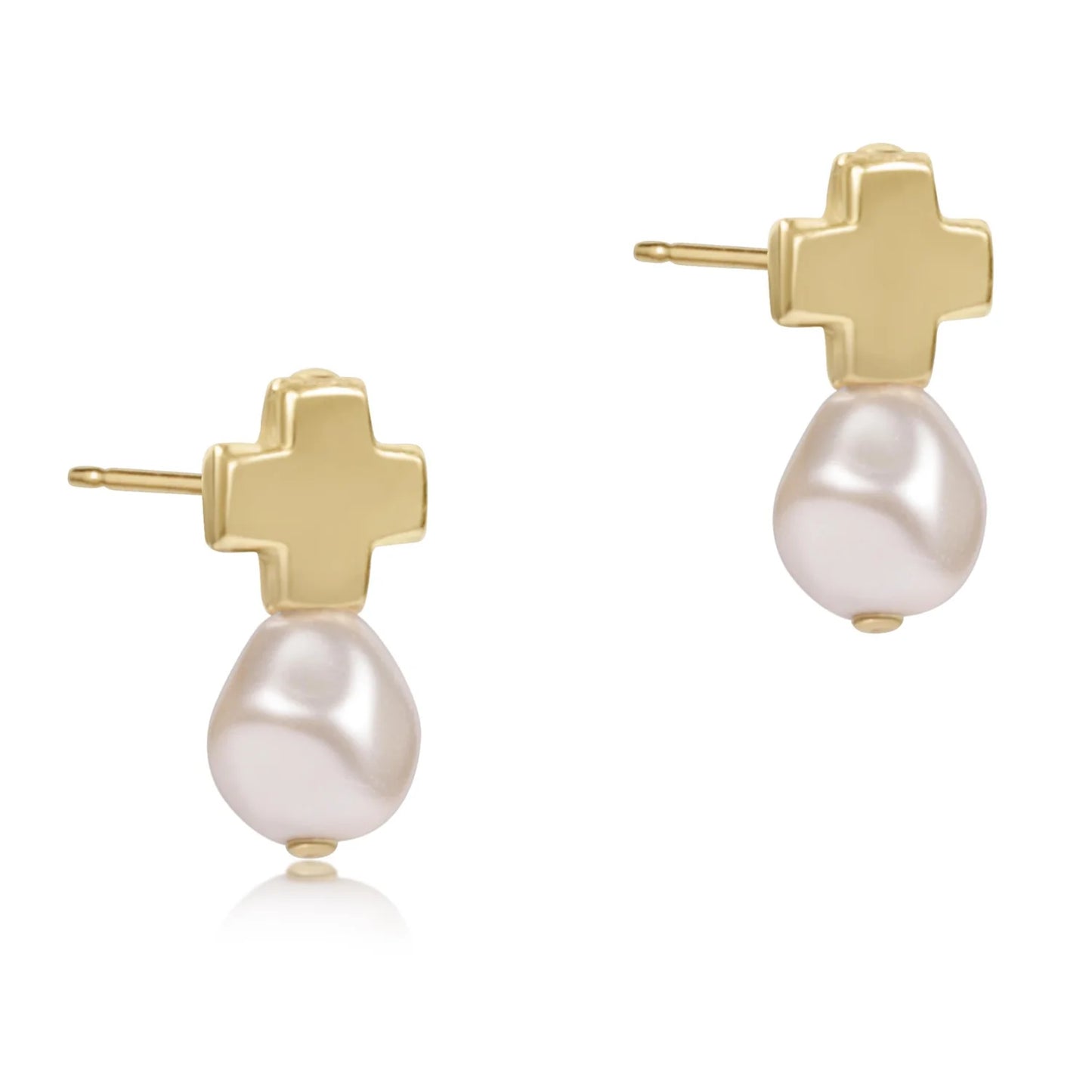 enewton singnature cross gold stud - pearl