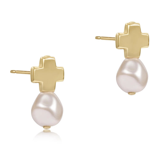 enewton singnature cross gold stud - pearl