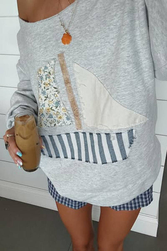 Patchwork Boat Graphic Sweatshirt