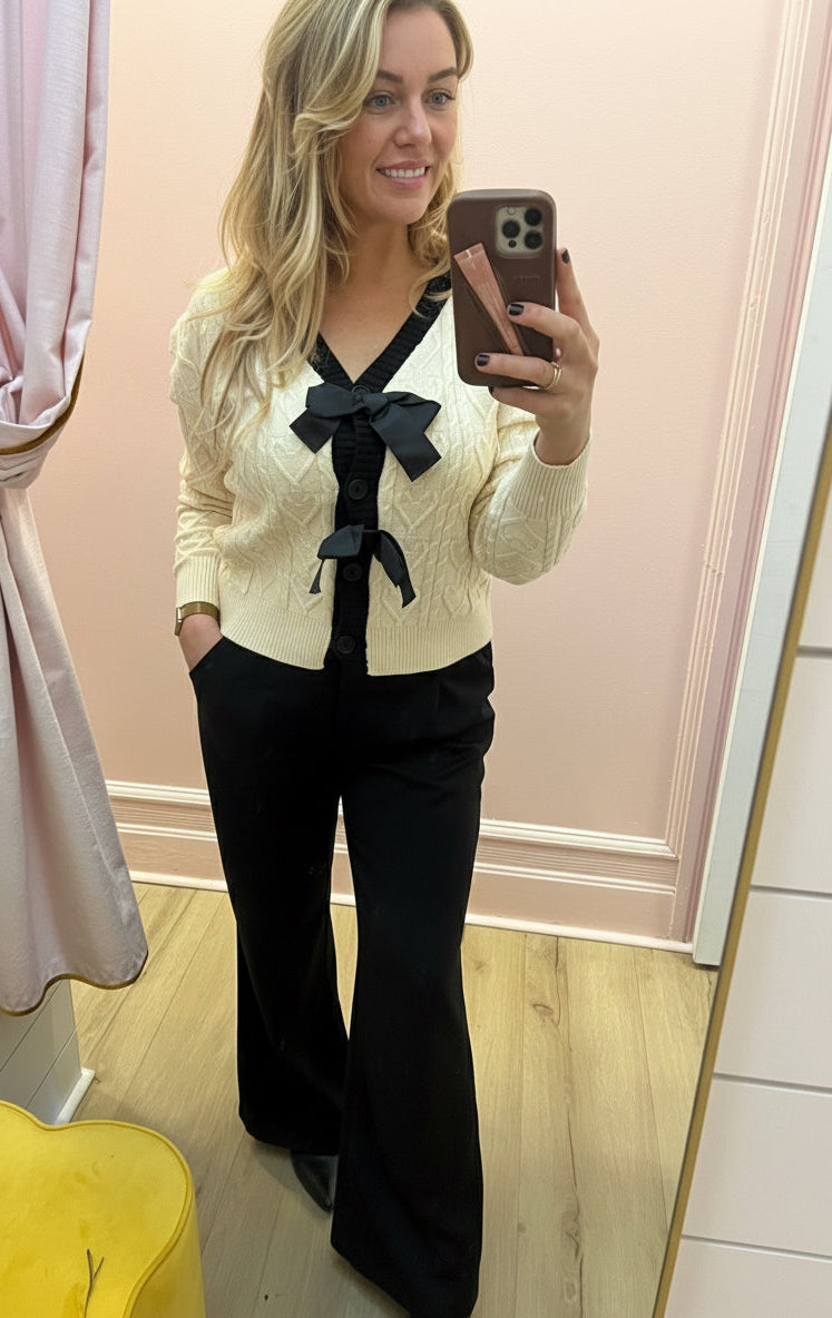 Merry Cable Knit Bow Cardigan