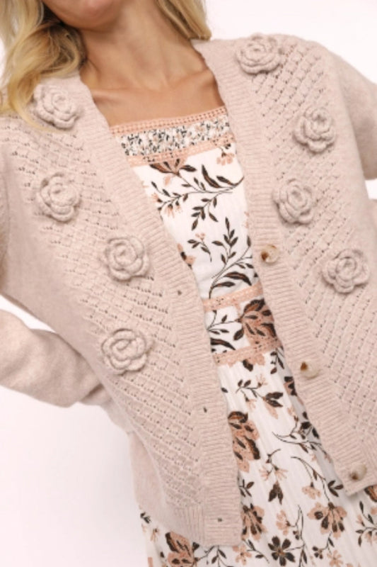 Rosetta 3D Knit Flowers Cardigan