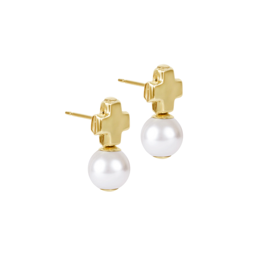 enewton signature cross small gold studs - classic pearl