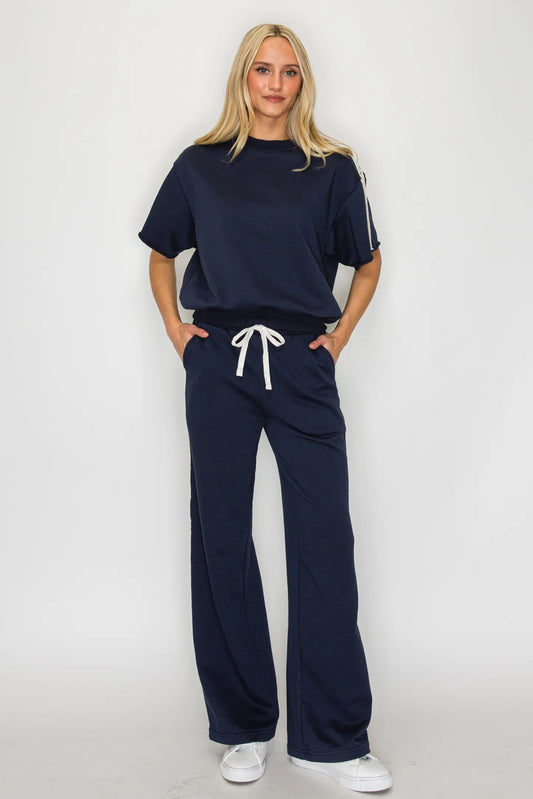 Terry Side Lace Trim Pants