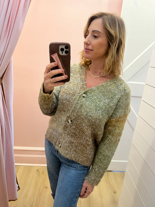 Smiley Ombre Fuzzy Cardigan