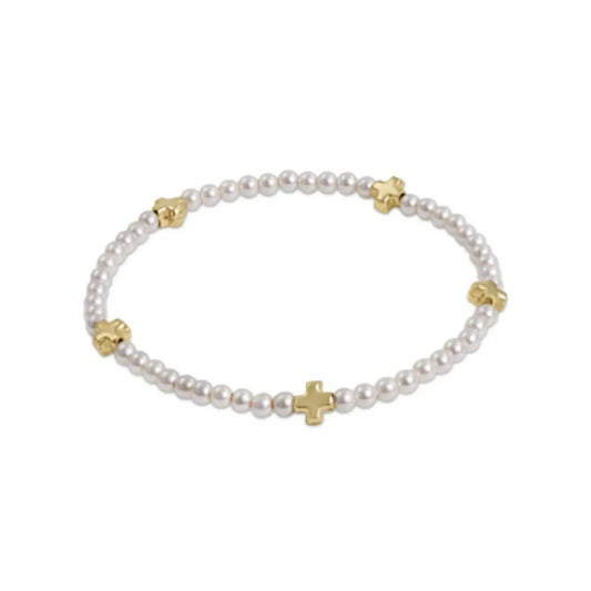 enewton signature cross pearl pattern 3mm bead bracelet - gold