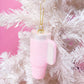 Pink Glittered Trendy Tumbler Christmas Ornament