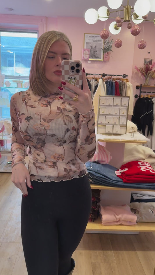 Winter Floral Mesh Top
